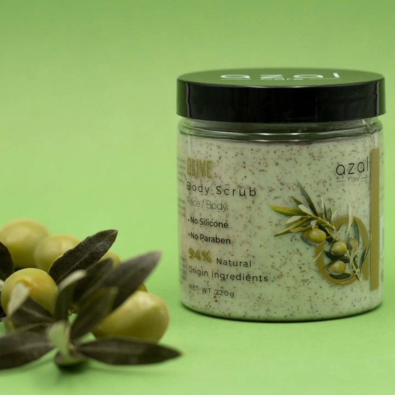 Gommage Corps et Visage Azal – Exfoliant Naturel Café, Orange, Olive ou Fraise Olive