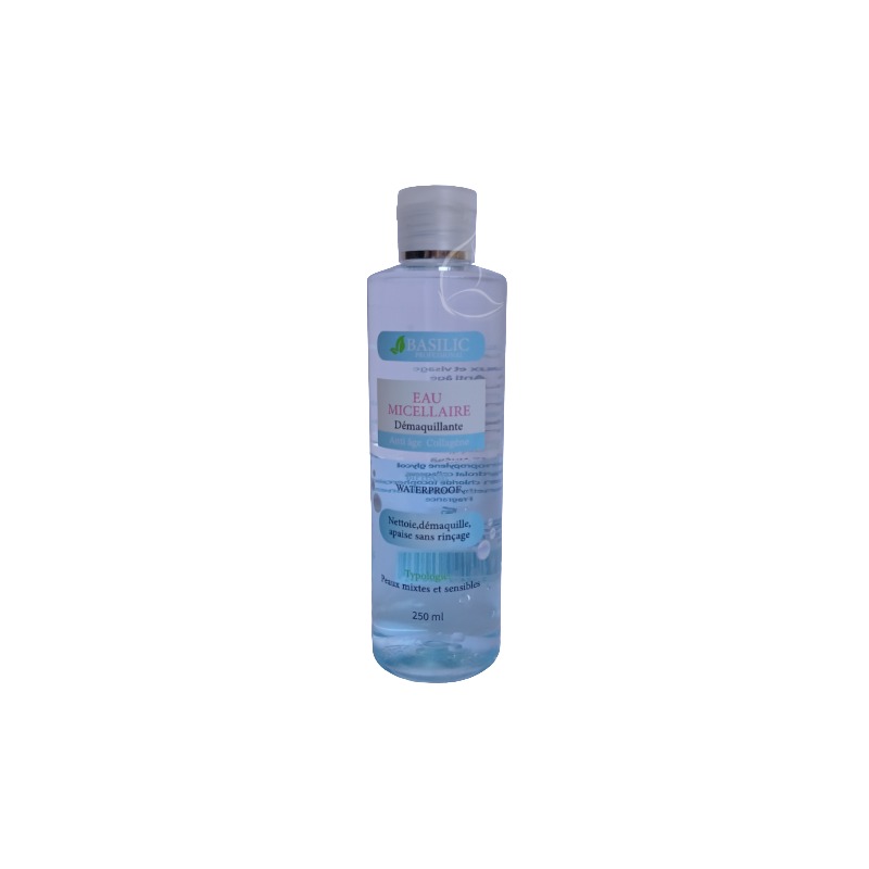 Eau Micellaire Collagène by Basilic 250ml – Démaquillant Biphase Anti-Âge Waterproof Peaux Mixtes et Sensibles
