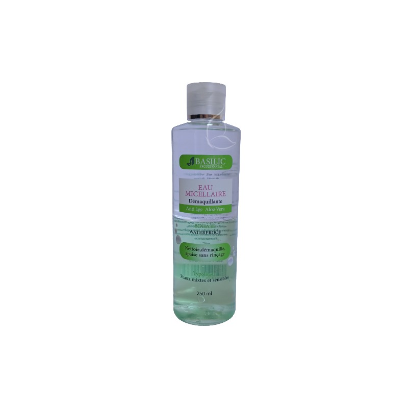 Eau Micellaire Aloe Vera by Basilic 250ml – Démaquillant Biphase Waterproof Peaux Mixtes et Sensibles