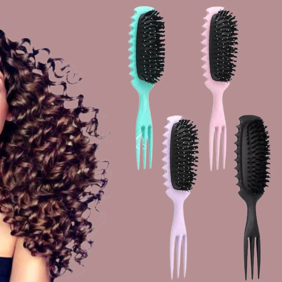 Brosse Spéciale Cheveux Bouclés – Démêlage Doux, Répartition Homogène & Massage du Cuir Chevelu
