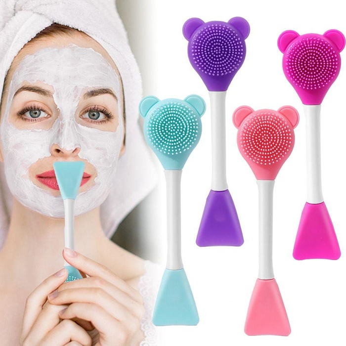 Pinceau Applicateur de Masque Visage en Silicone – Double Face, Exfoliant & Nettoyant, Forme Ours Mignonne